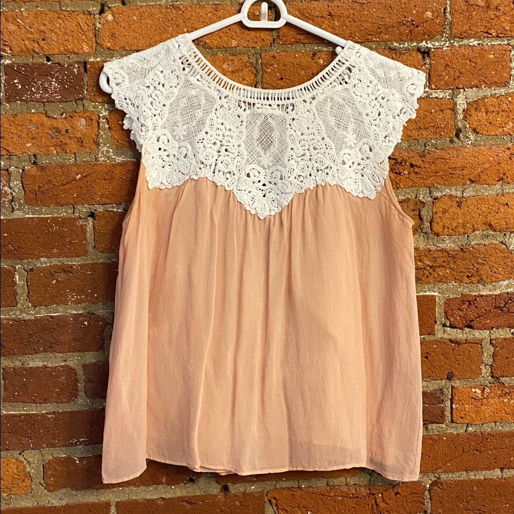 Sezane Lace & Peach Sleeveless Top